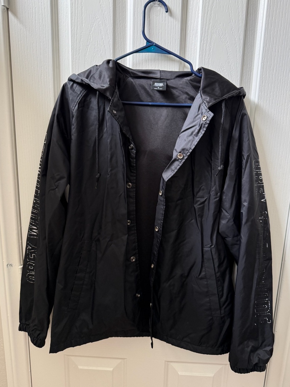 Black Hooded Windbreaker Jacket - Men’s Small